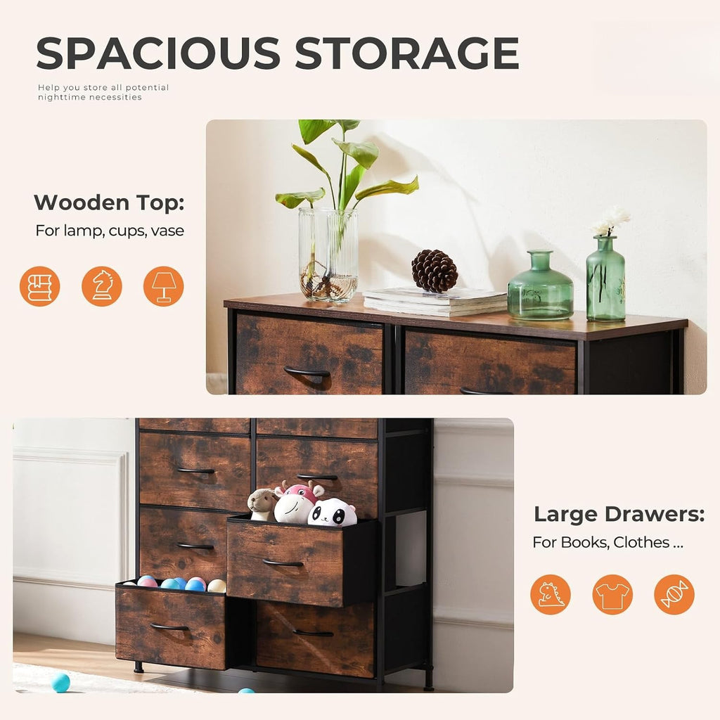 Fabric Dresser 8 Drawers Wooden Top