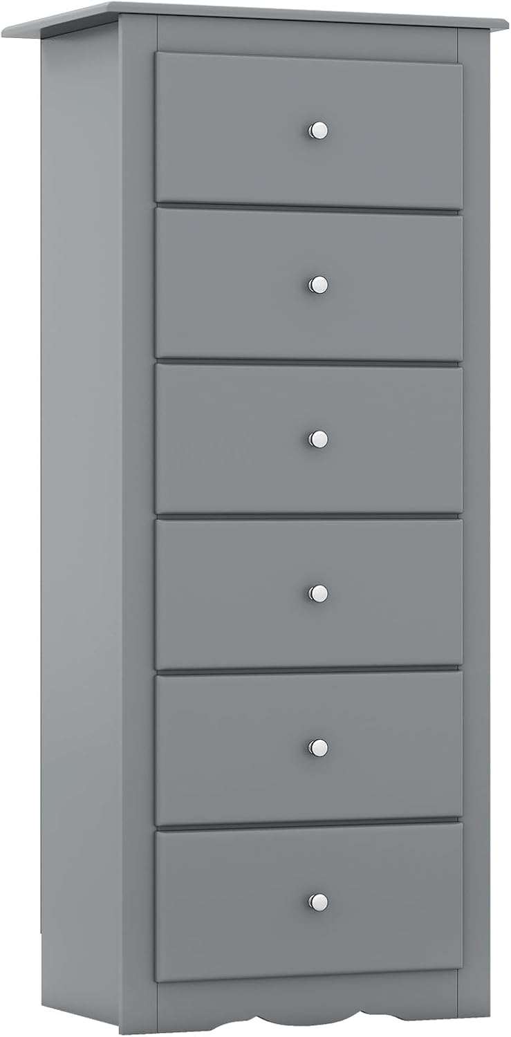 Wood Tall Dresser with 6 Drawers