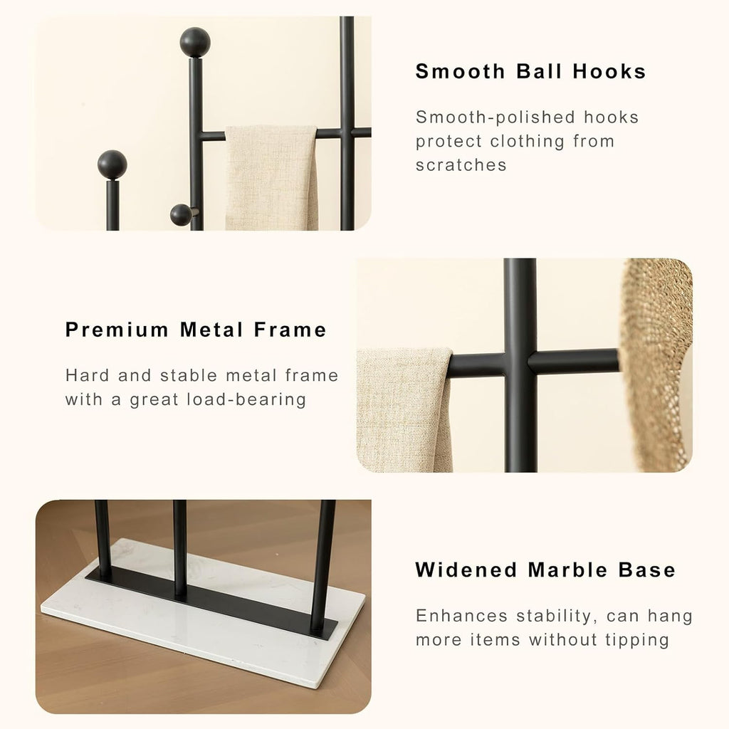 Metal Coat Rack Marble Base Black