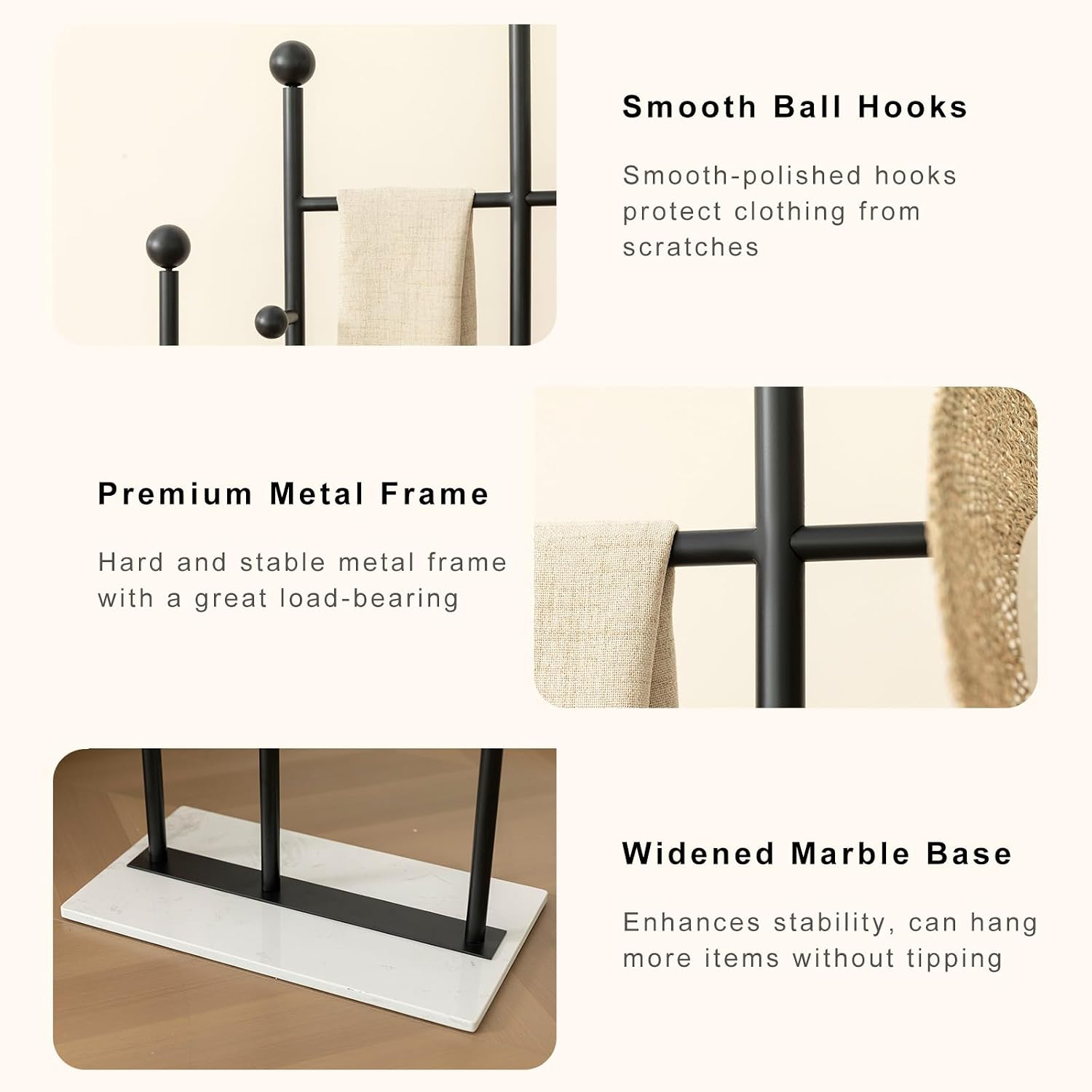 Metal Coat Rack Marble Base Black