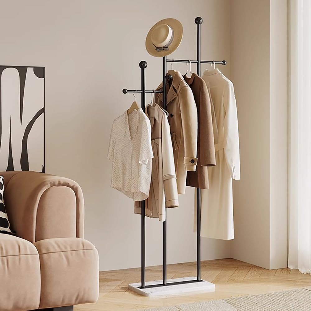 Metal Coat Rack Marble Base Black
