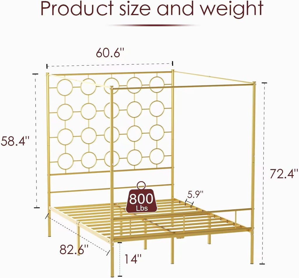 Queen Gold Metal Canopy Bed Frame