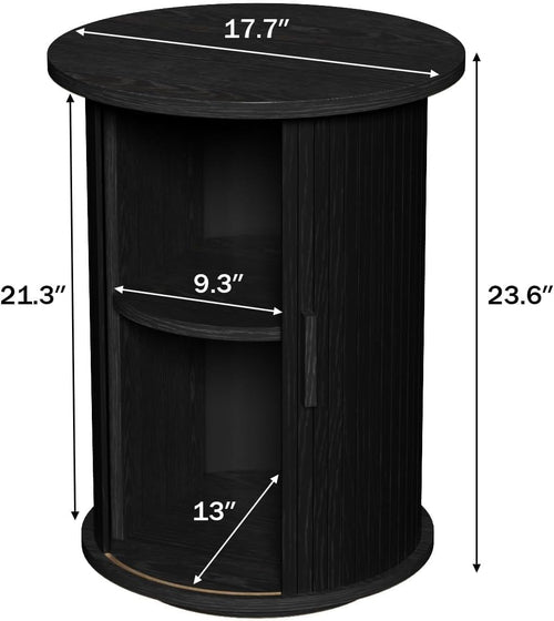 2-Tier Fluted Round Pedestal Side Table Black