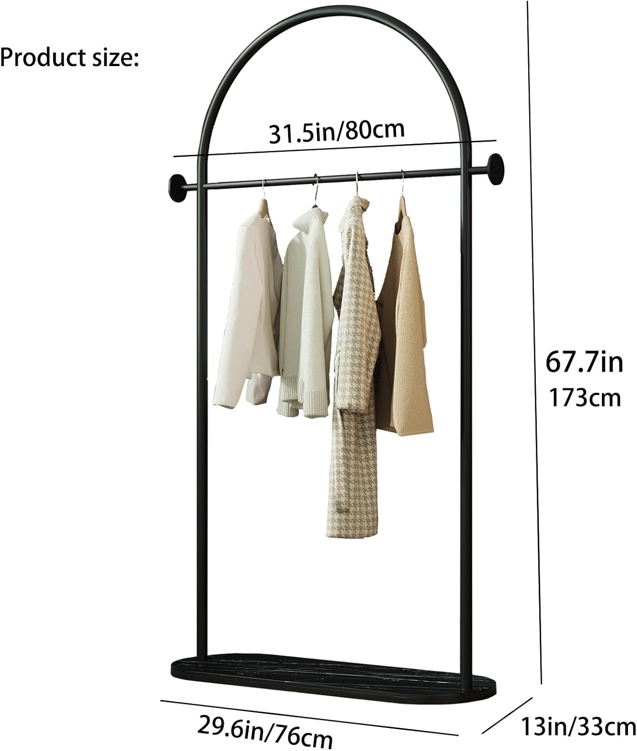 Arched Garment Rack Marble Base Black