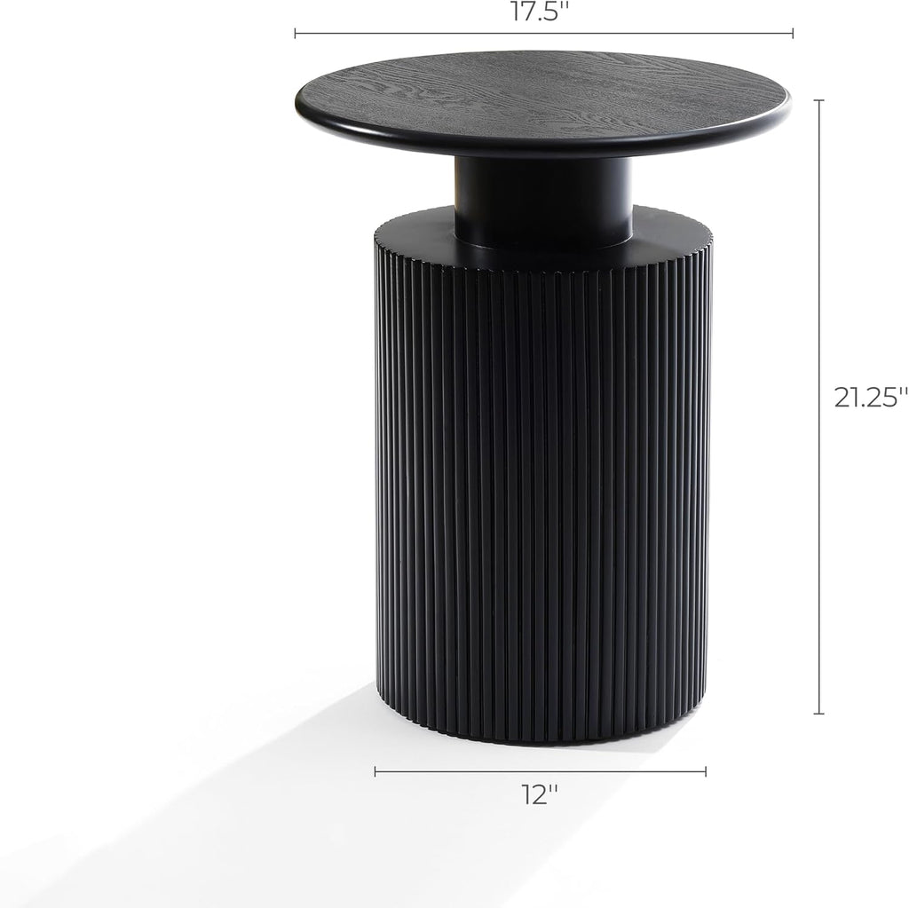 Fluted Black Round Side Table 21 Inch