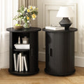 2-Tier Fluted Round Pedestal Side Table Black