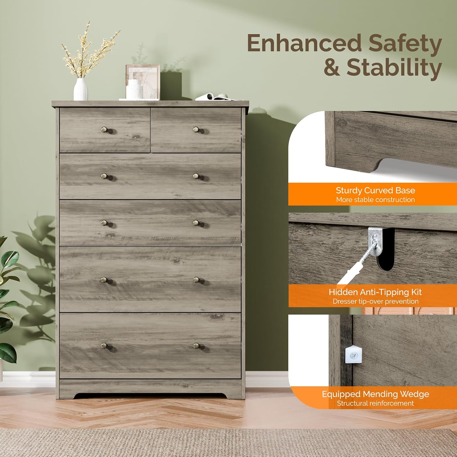 Rustic Grey 6-Drawer Tall Dresser