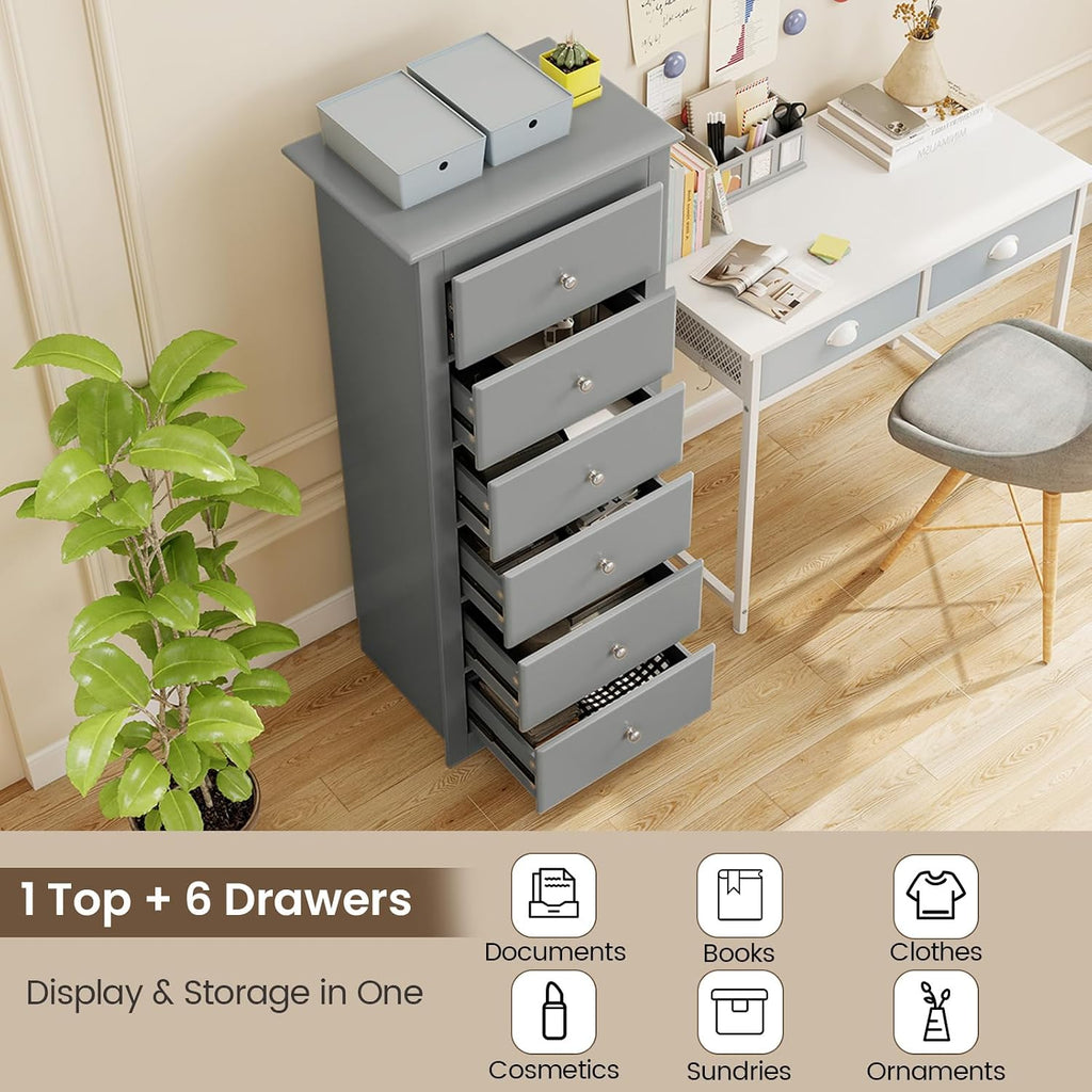 Wood Tall Dresser with 6 Drawers