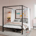 Queen Black Metal Four Poster Canopy Bed Frame