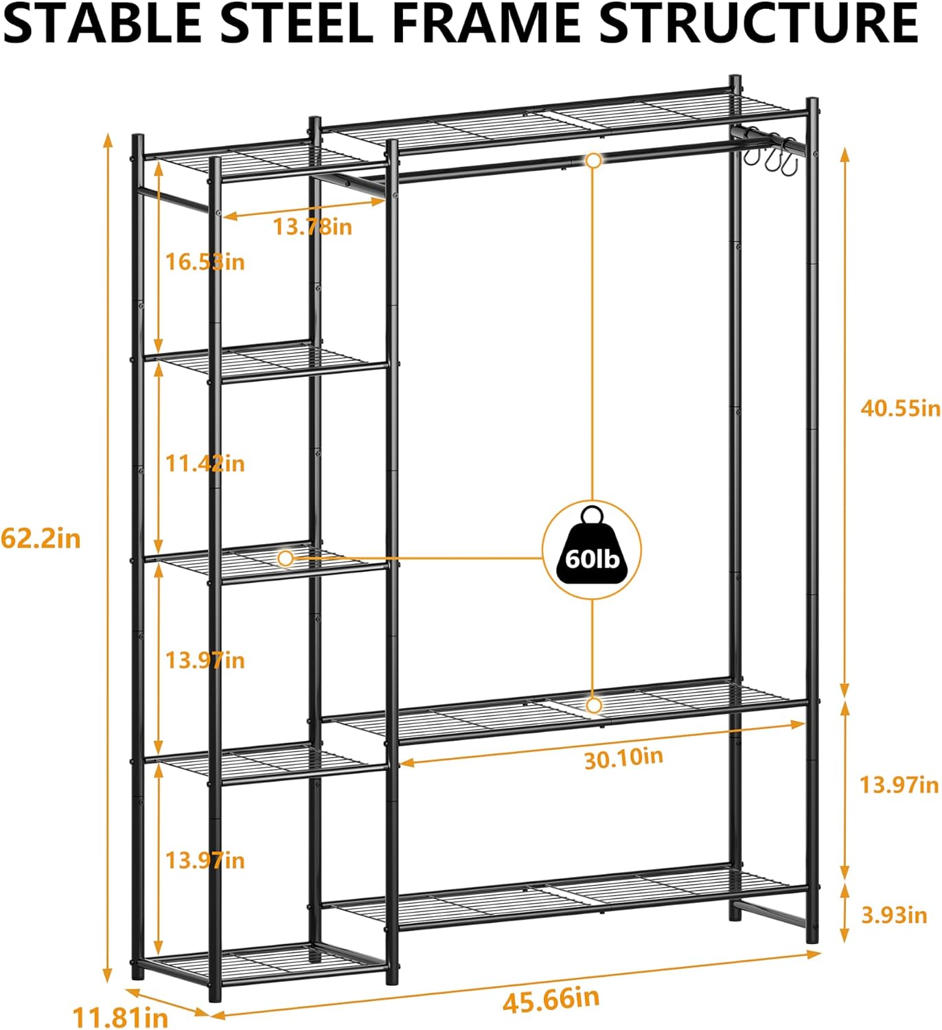 Steel Wardrobe Closet Rack Black