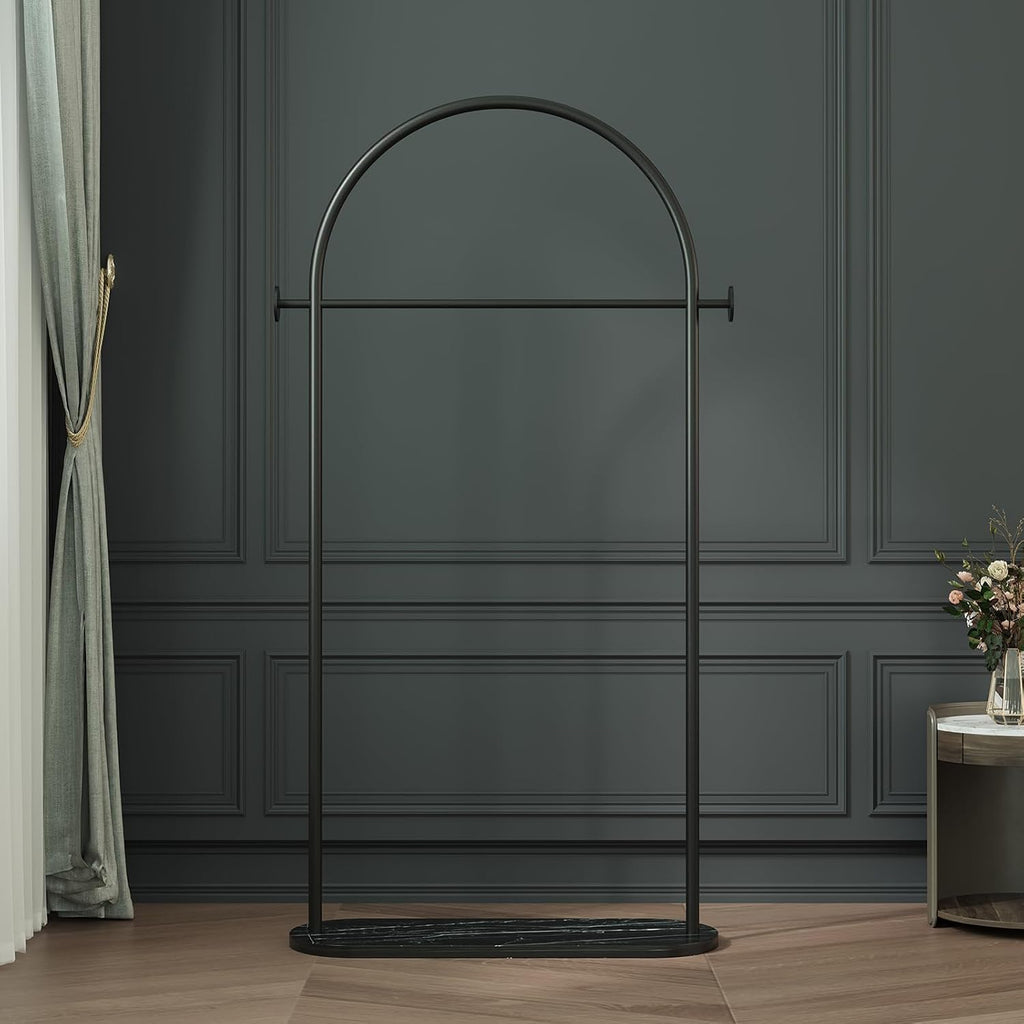 Arched Garment Rack Marble Base Black
