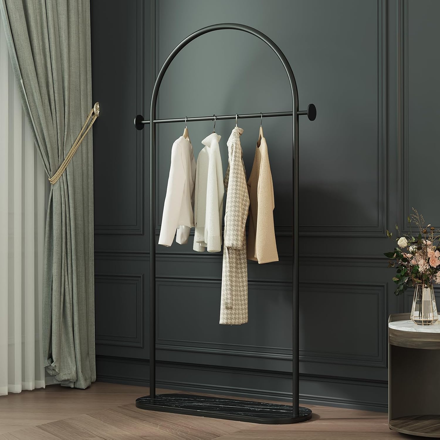 Arched Garment Rack Marble Base Black
