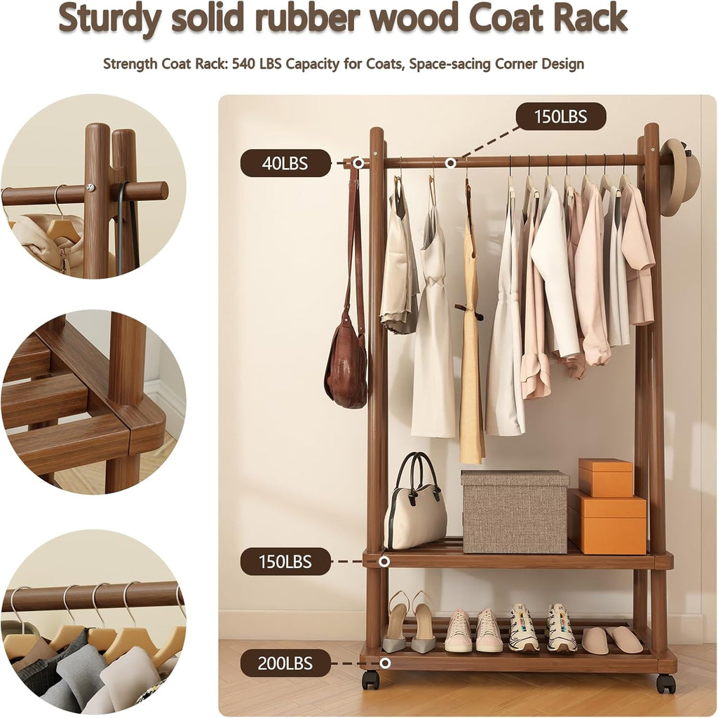 Wood Rolling Garment Rack Walnut