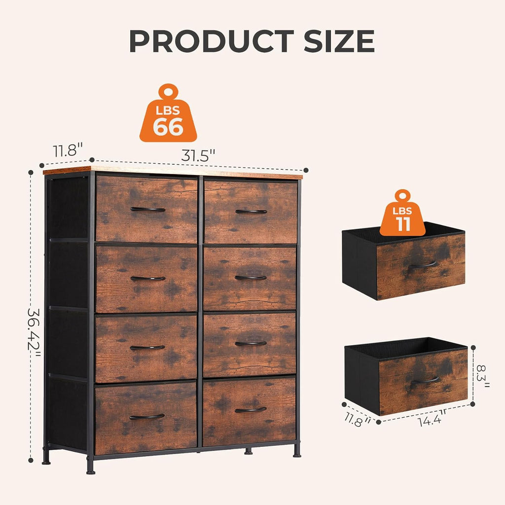 Fabric Dresser 8 Drawers Wooden Top