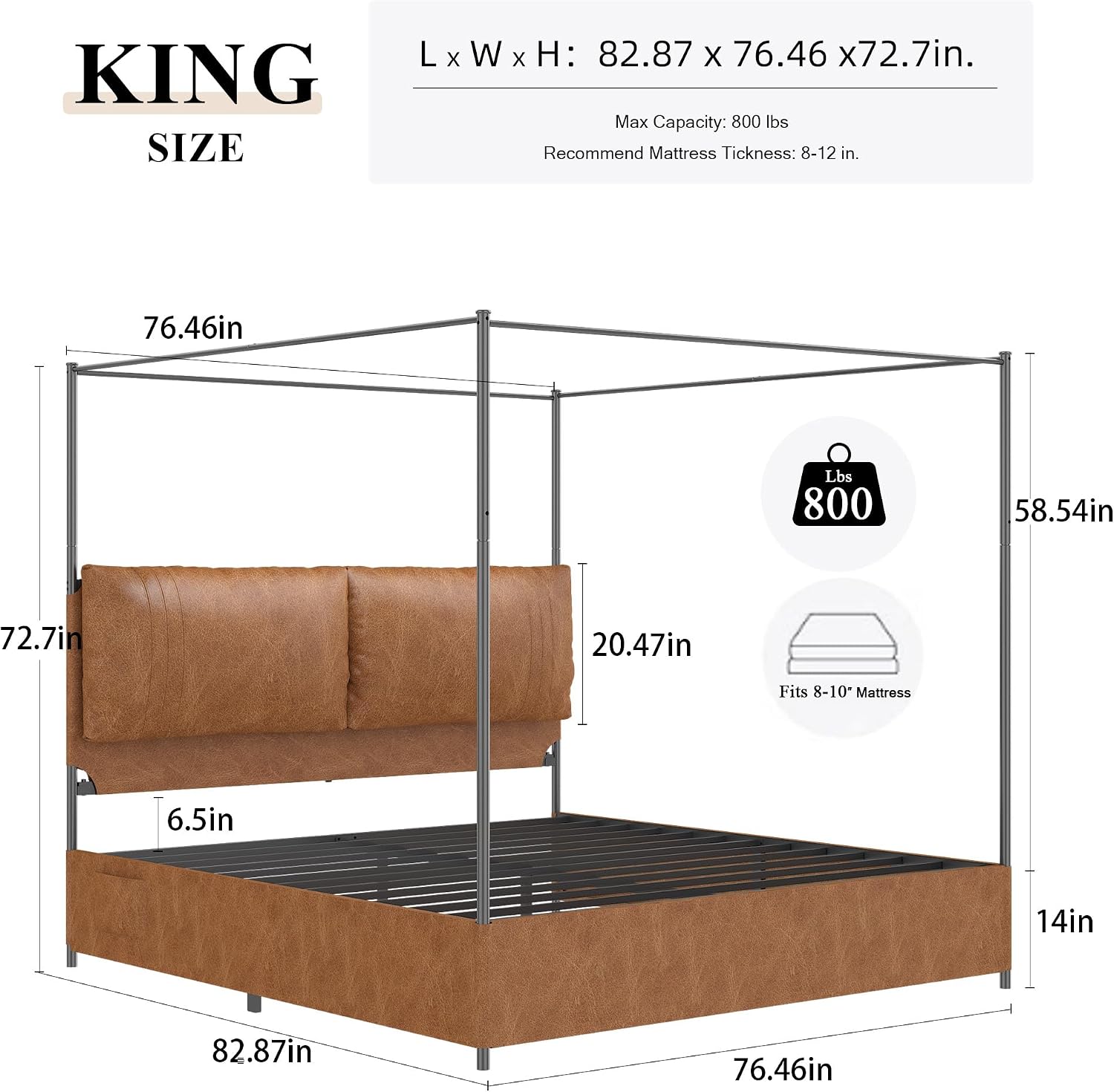 King Upholstered Bed Frame Brown