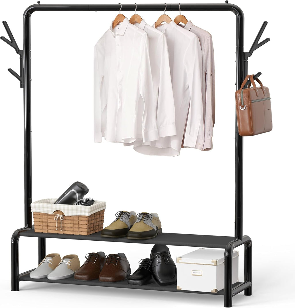 Freestanding Garment Rack with Fabric Shelves Black