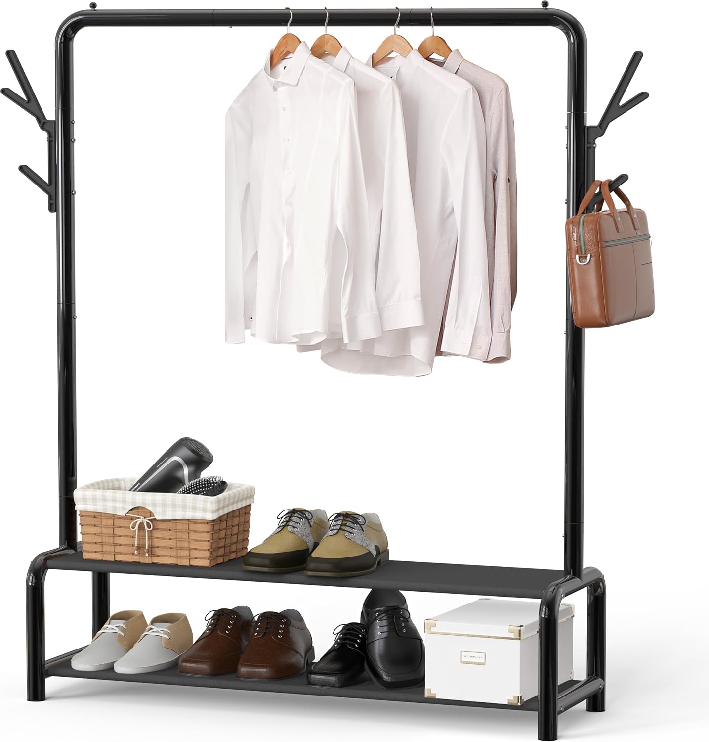 Freestanding Garment Rack with Fabric Shelves Black