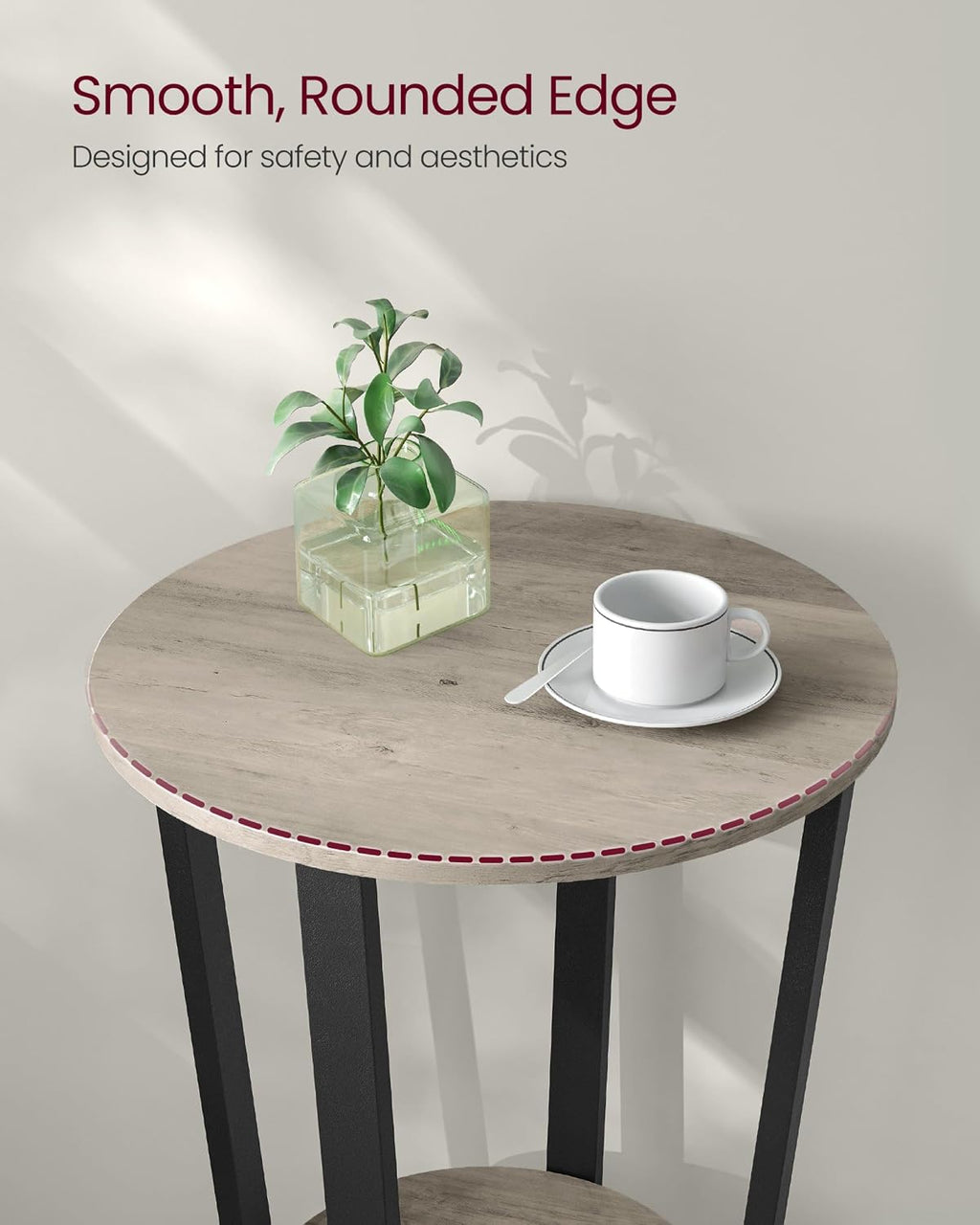2-Tier Round Side Table Greige & Black