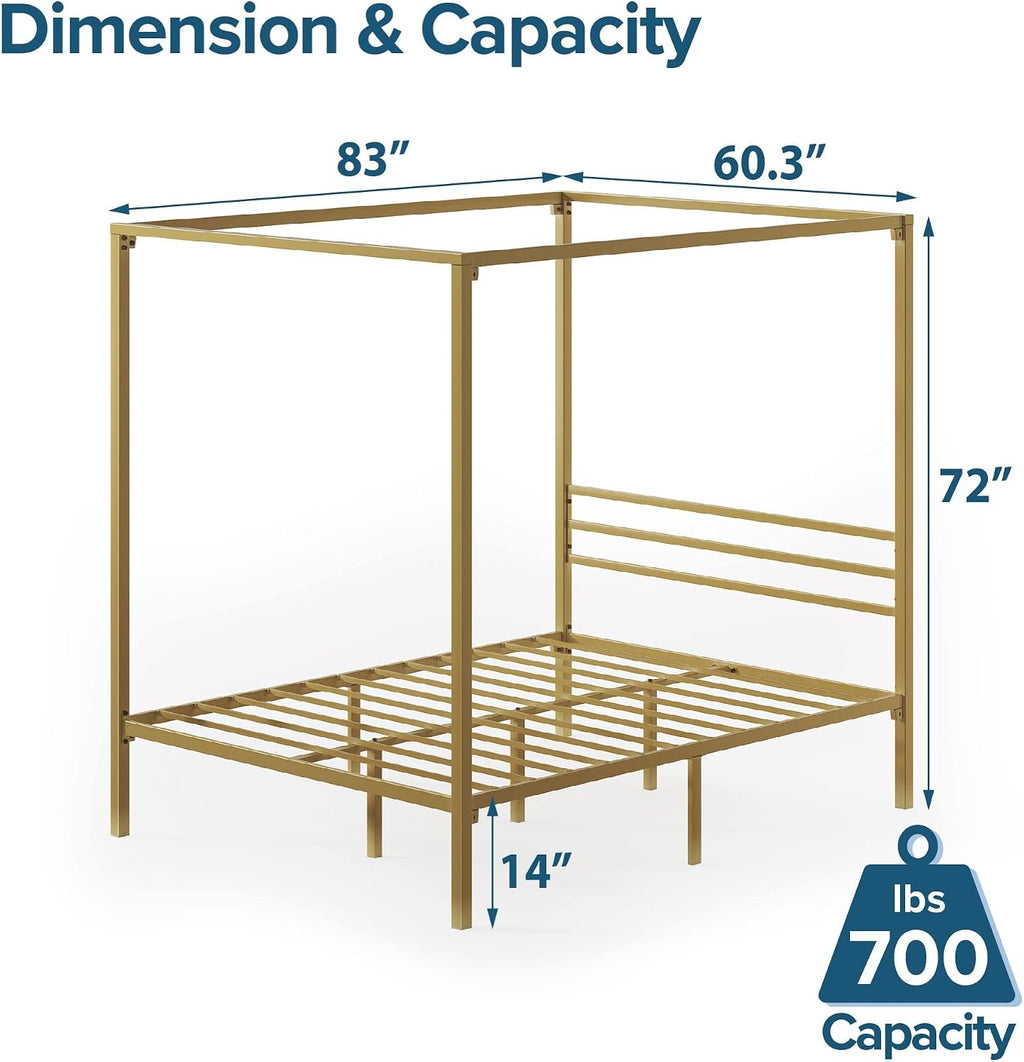 Queen Gold Metal Canopy Platform Bed Frame
