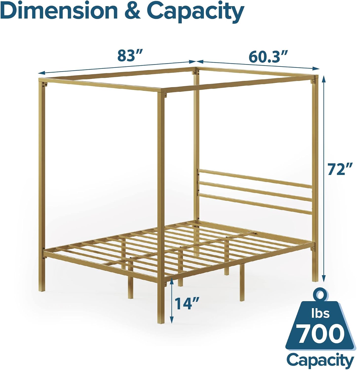 Queen Gold Metal Canopy Platform Bed Frame