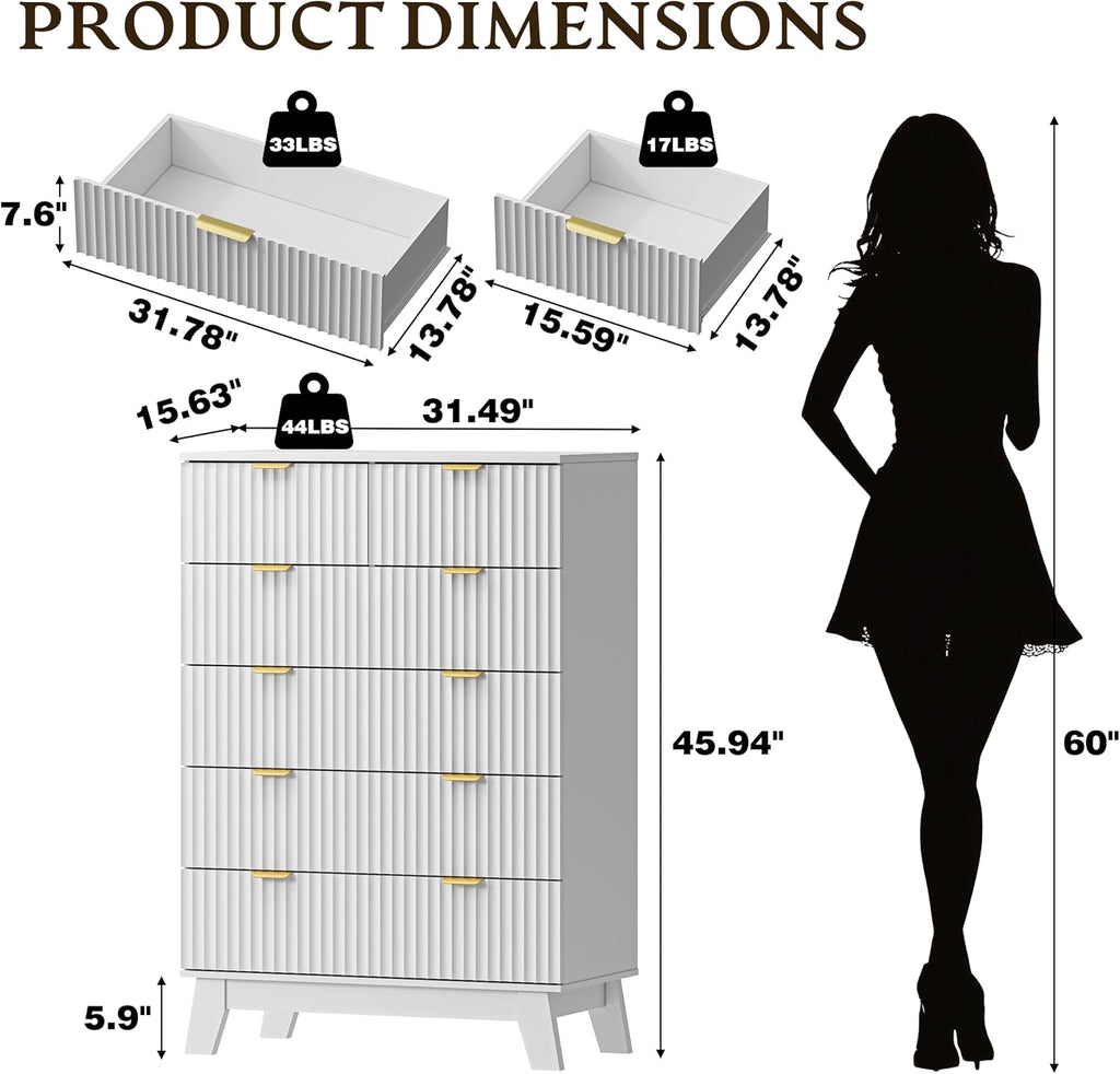 Fluted 6-Drawer Wooden Tall Dresser