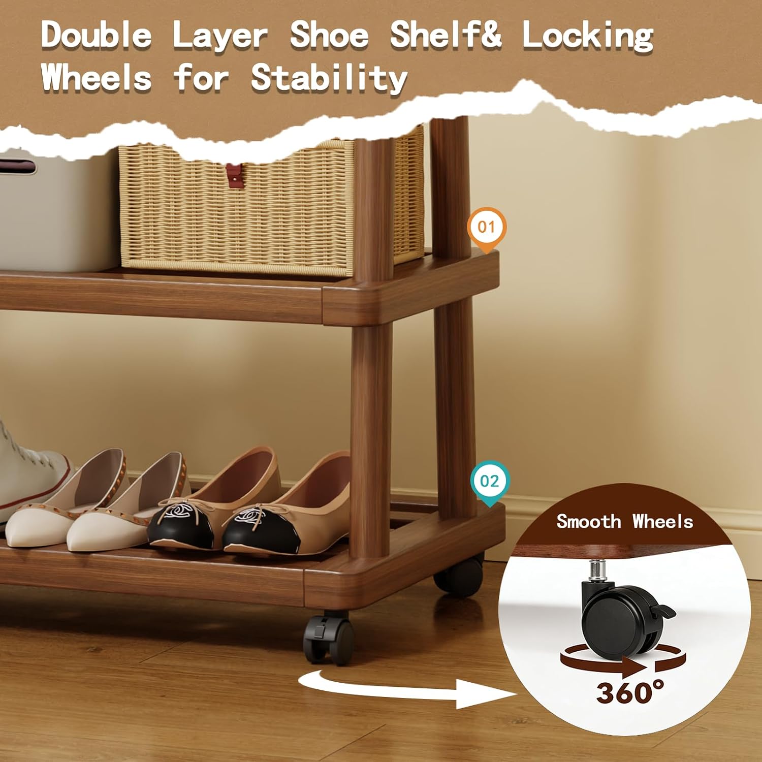 Wood Rolling Garment Rack Walnut