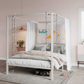 Queen White Metal Four Poster Canopy Bed Frame