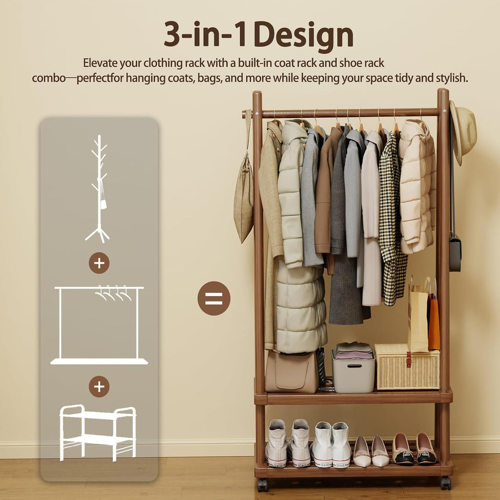 Wood Rolling Garment Rack Walnut
