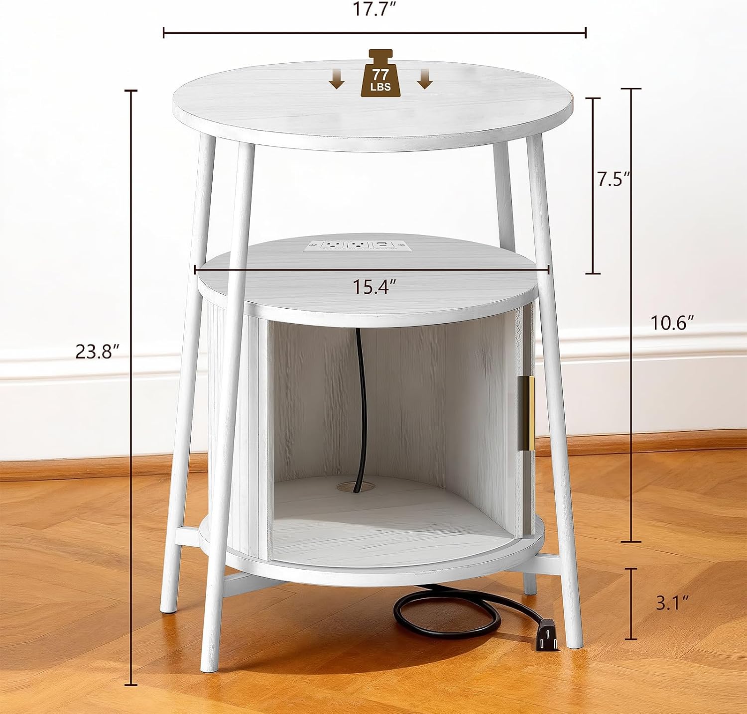 Fluted Round Side Table Sliding Door White