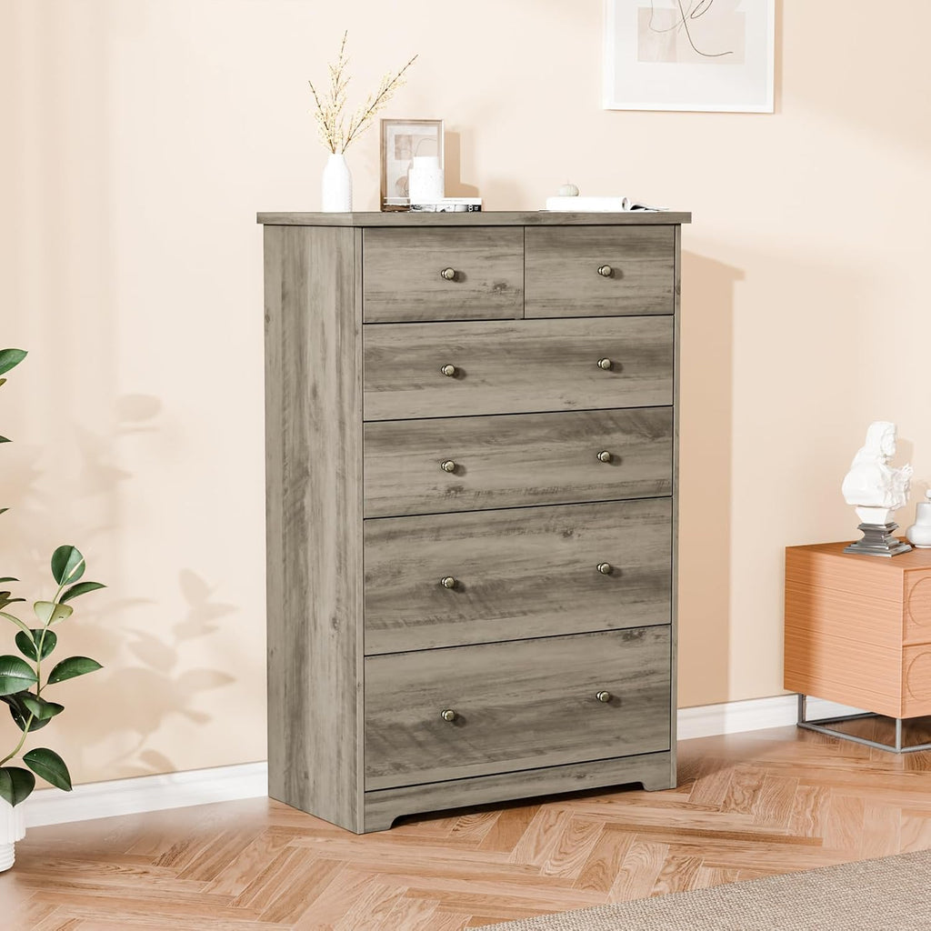 Rustic Grey 6-Drawer Tall Dresser