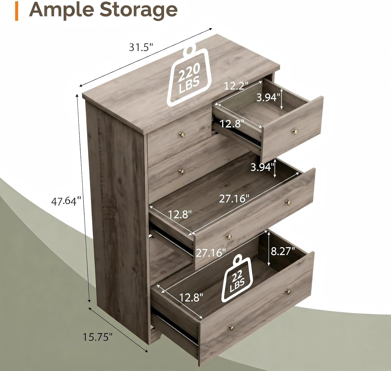 Rustic Grey 6-Drawer Tall Dresser