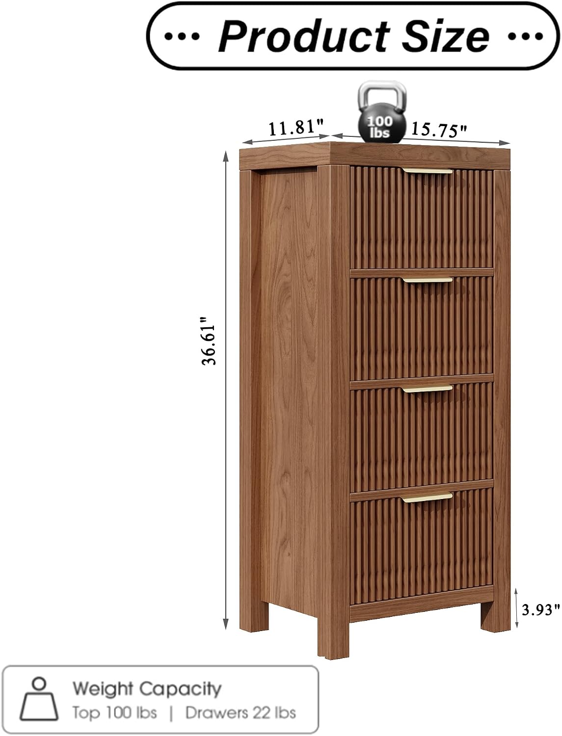 Mid-Century 4-Drawer Walnut Tall Dresser