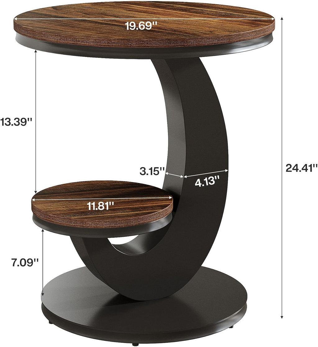 2-Tier Round Arc Frame Side Table Brown