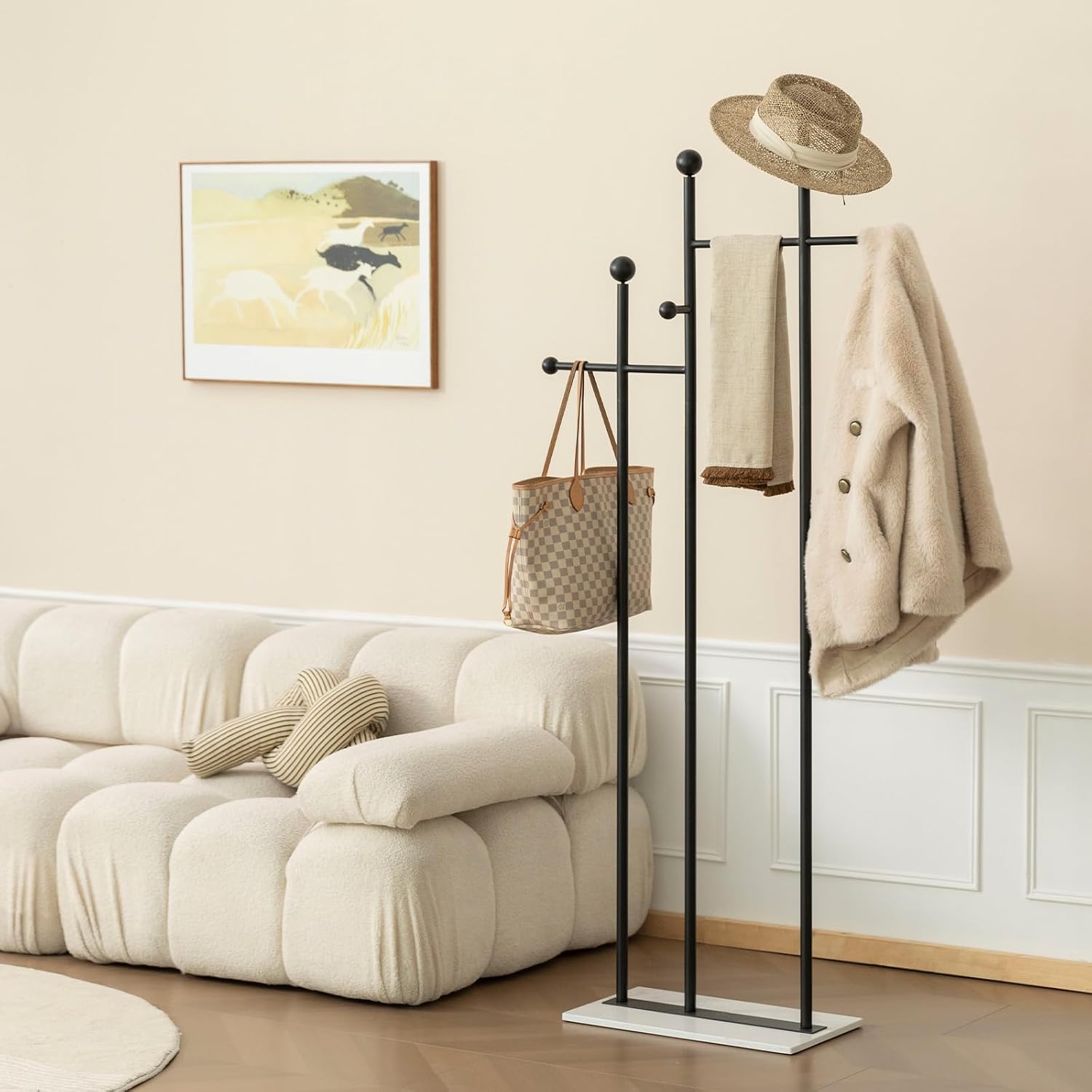Metal Coat Rack Marble Base Black
