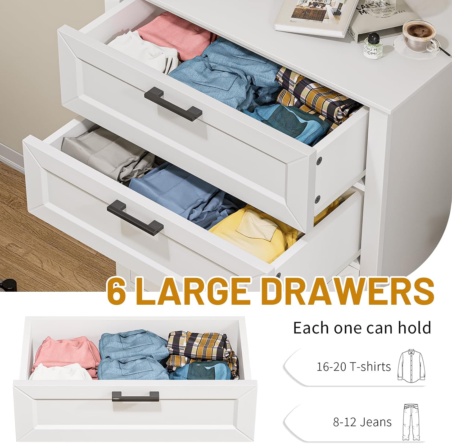 Farmhouse White 6-Drawer Tall Dresser