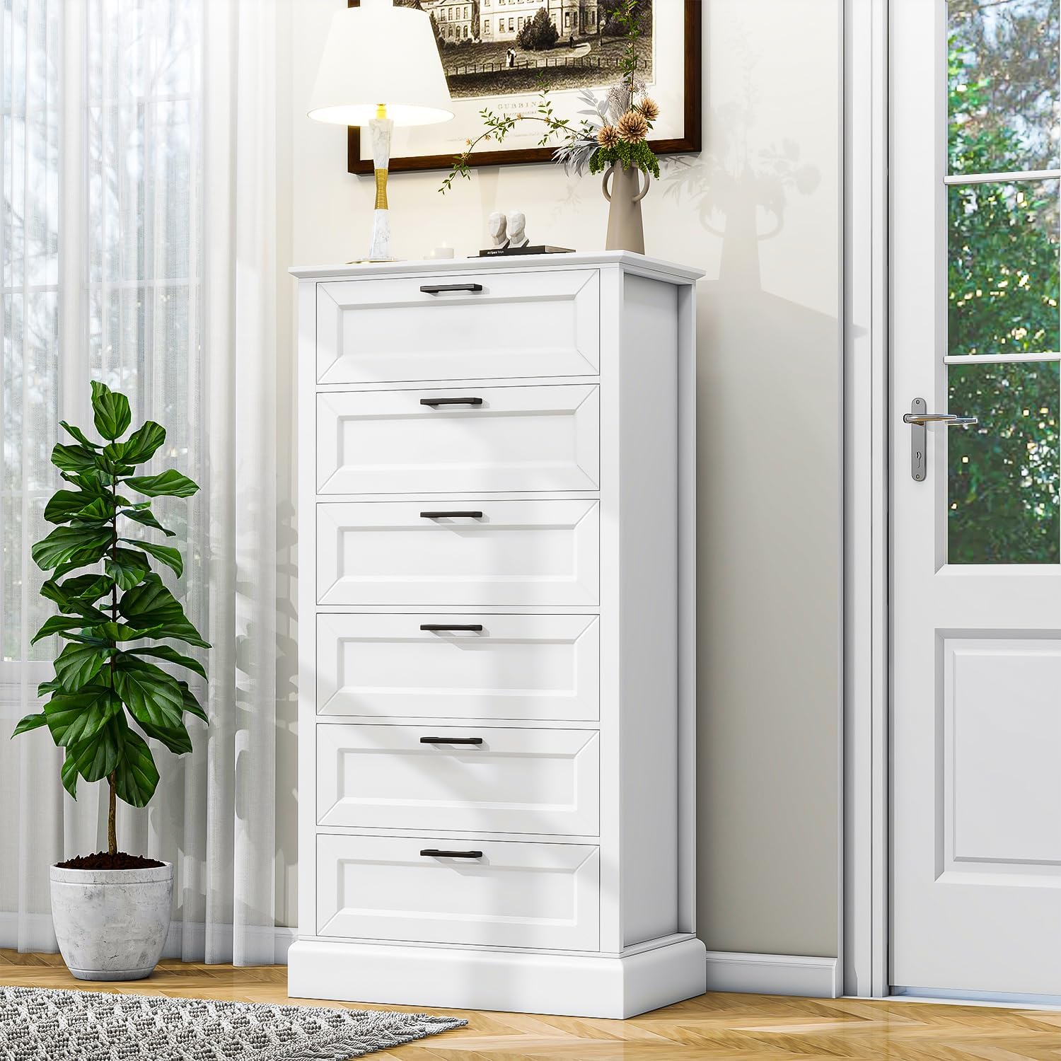 White 6-Drawer Tall Wooden Dresser