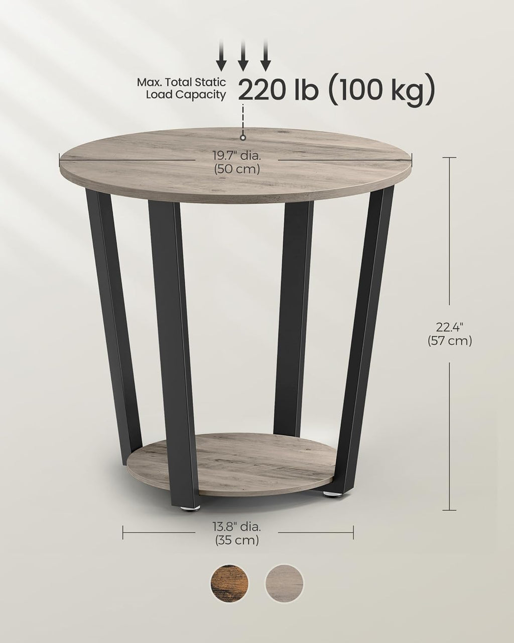 2-Tier Round Side Table Greige & Black