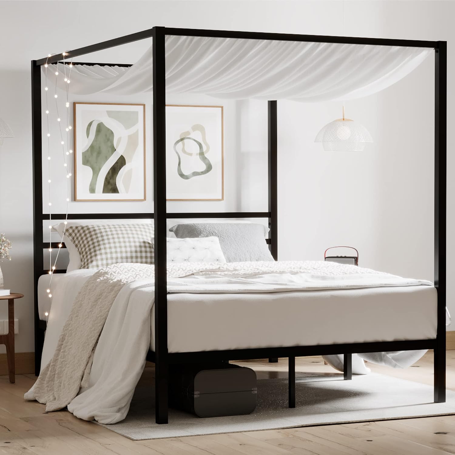Queen Black Metal Four Poster Canopy Bed Frame