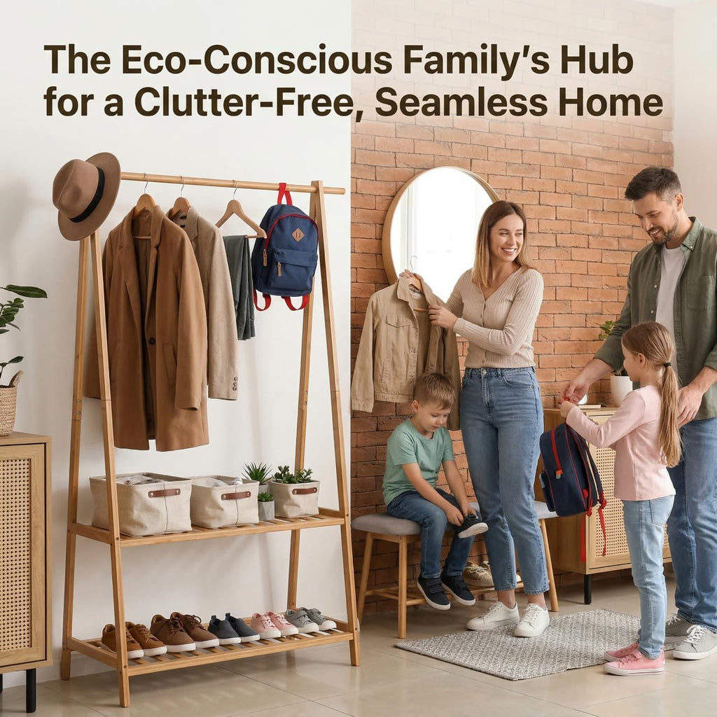 Bamboo Garment Rack with Storage Shelves