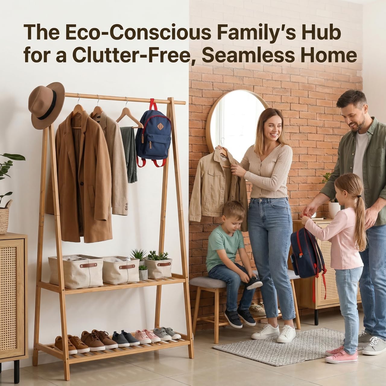 Bamboo Garment Rack with Storage Shelves