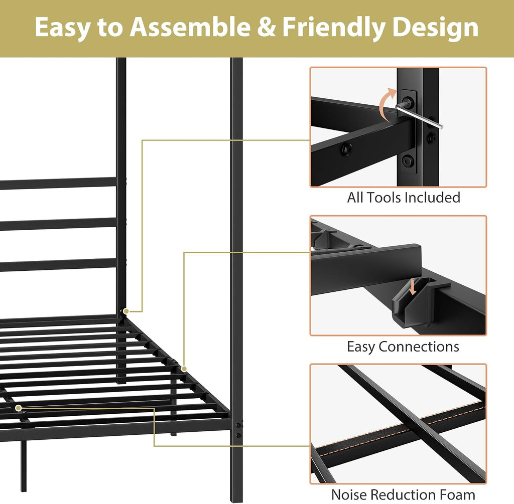 Full Size Black Metal Canopy Bed Frame