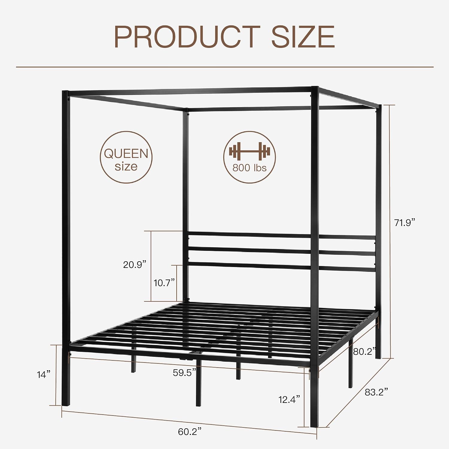 Queen Black Metal Four Poster Canopy Bed Frame