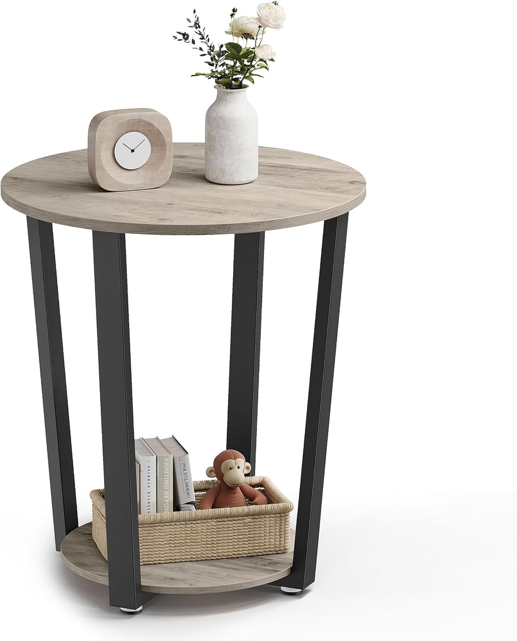 2-Tier Round Side Table Greige & Black