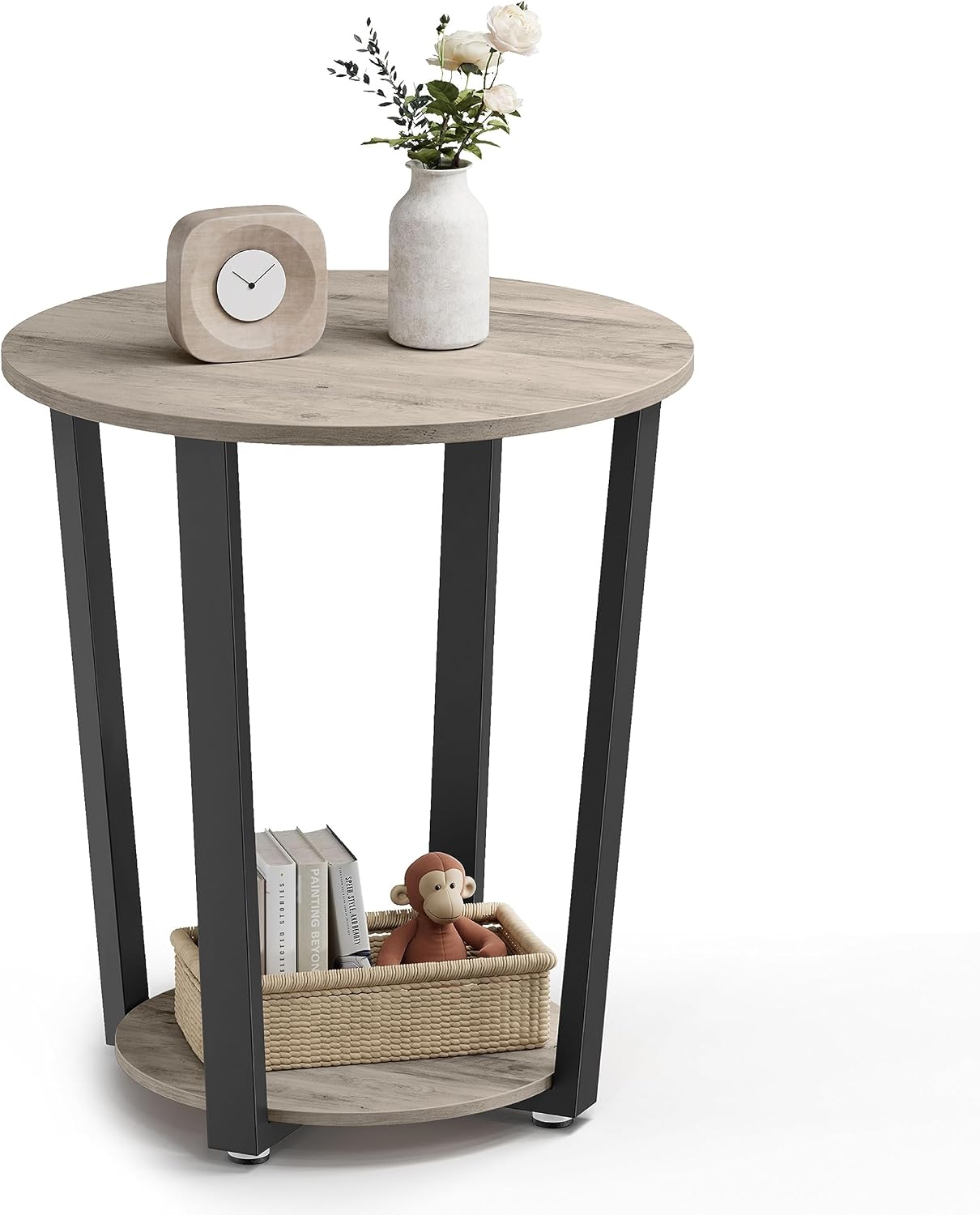 2-Tier Round Side Table Greige & Black