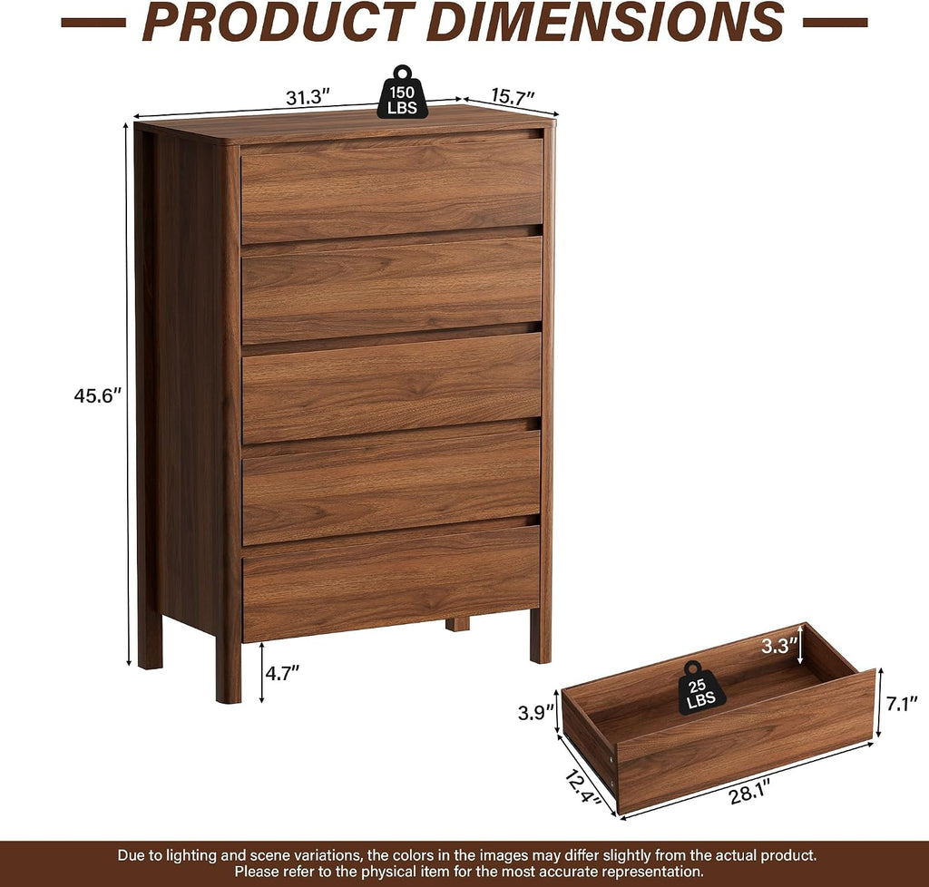Mid Century 5-Drawer Walnut Dresser