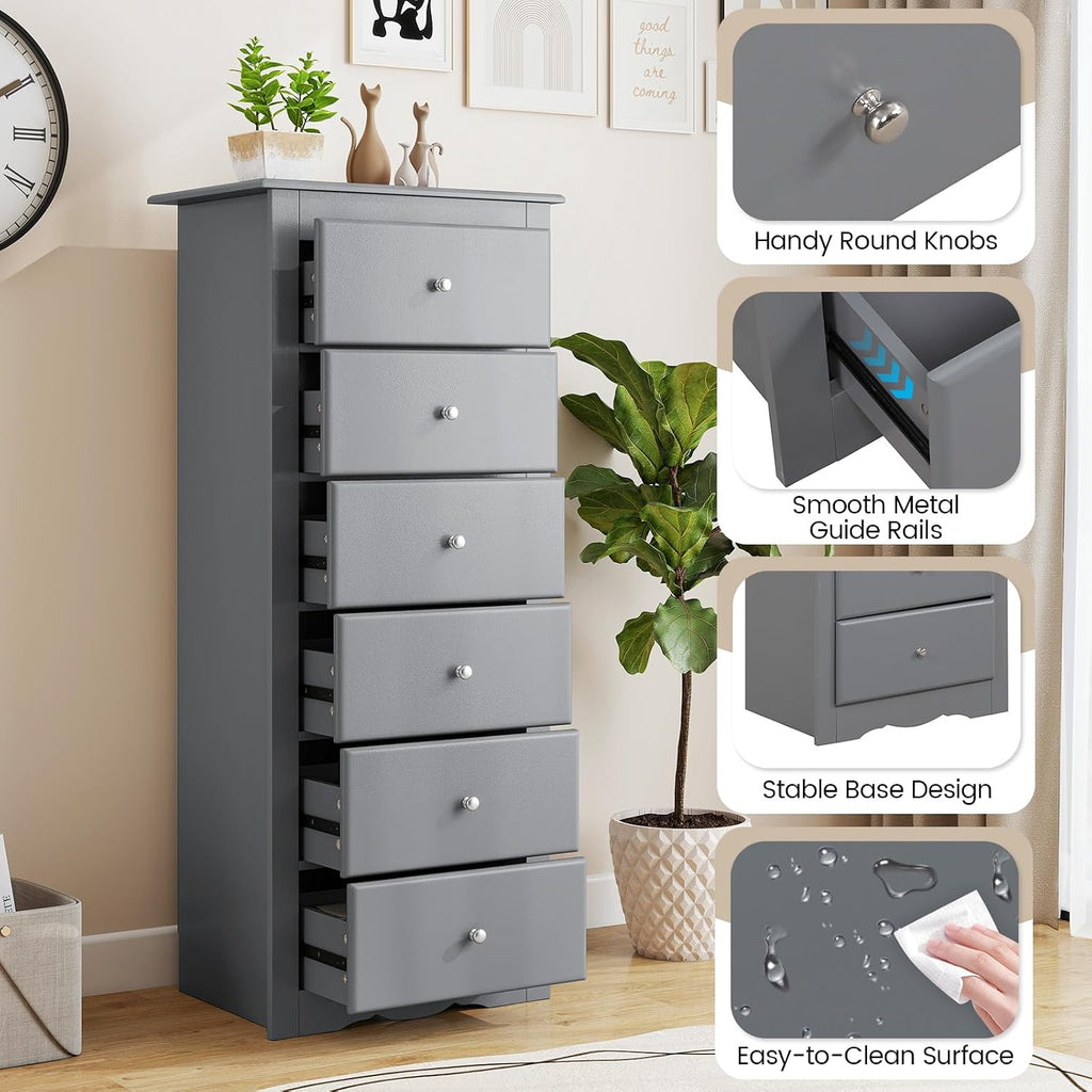 Wood Tall Dresser with 6 Drawers