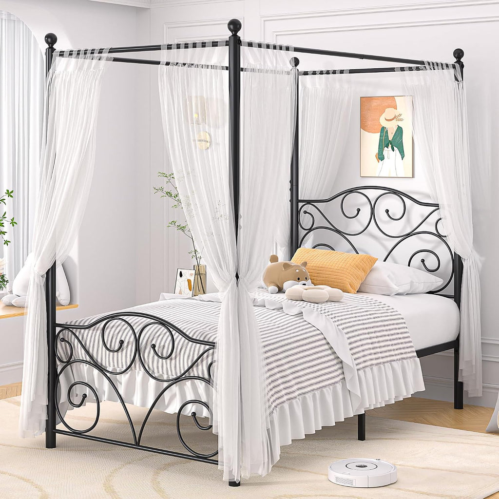 Twin Black Metal Four Poster Canopy Bed Frame