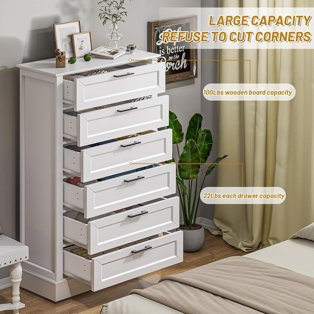 Farmhouse White 6-Drawer Tall Dresser