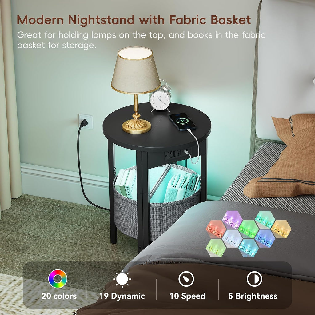 Half Moon Side Table Set with Charging Station Black