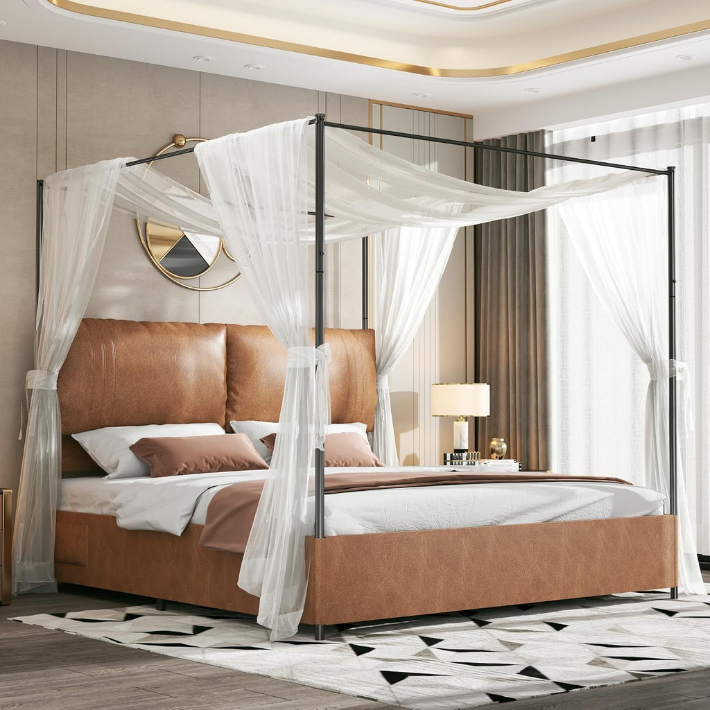 King Upholstered Bed Frame Brown